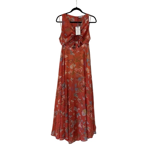 My Beachy Side Butterfly Begonia Cut Out Maxi Dress Romantic Gold Flame NWT - Picture 6 of 15